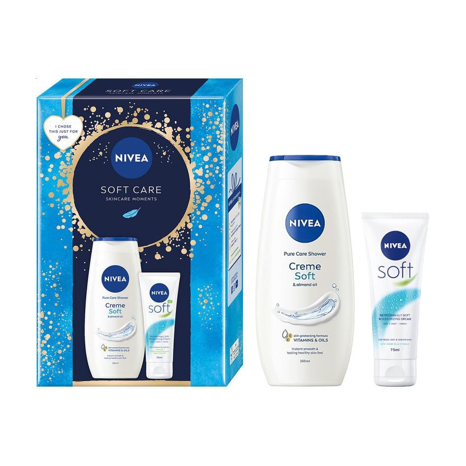 Уцінка! Подарунковий набір жіночий NIVEA Soft Care (гель для душу, 250 мл + крем для обличчя, рук та тіла, 75 мл)